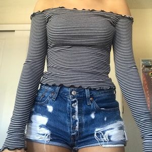 striped off the shoulder long sleeve top